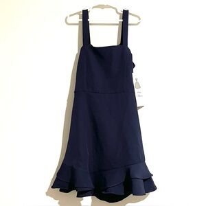 NEW Rare Editions Girls Size 8 Skater Dress Blue Ruffle Hem Tie Bow Back Straps